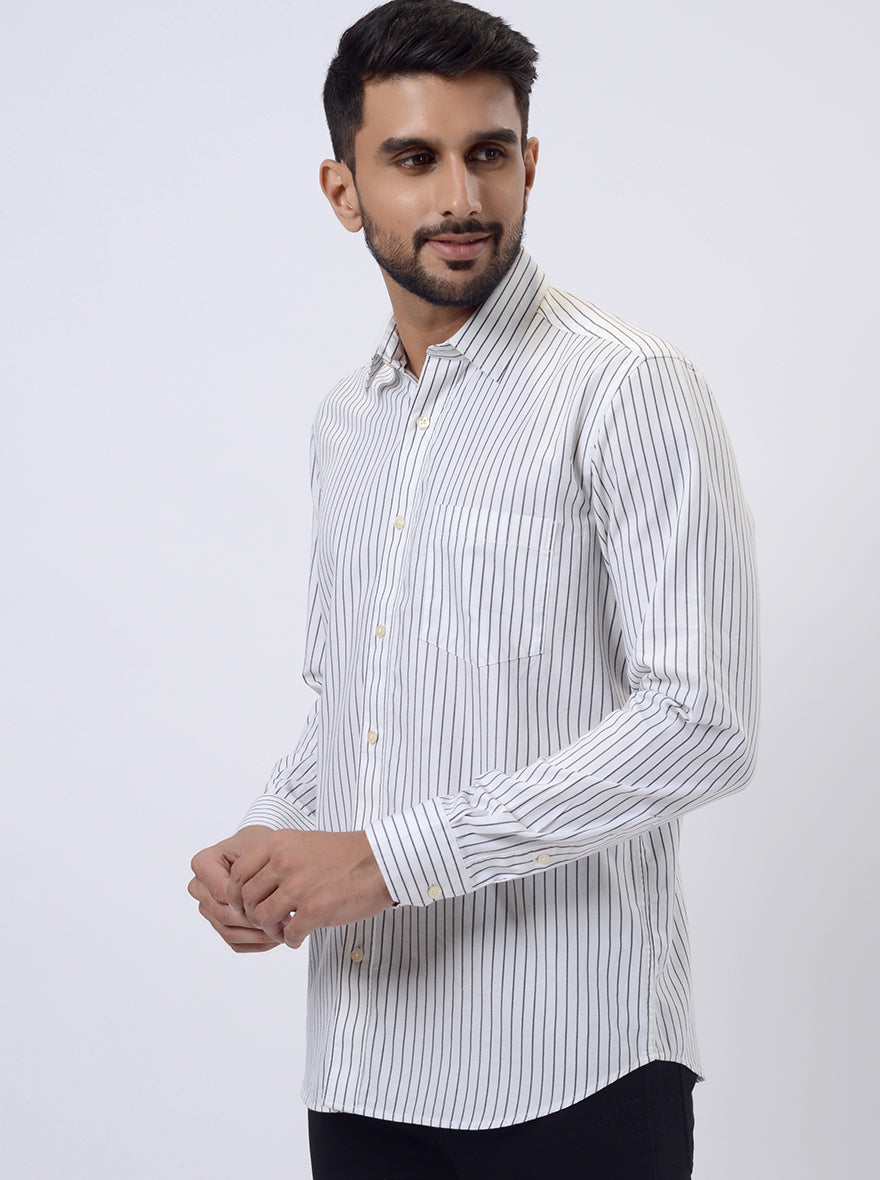 White Striped Slim Fit Semi Casual Shirt | JadeBlue