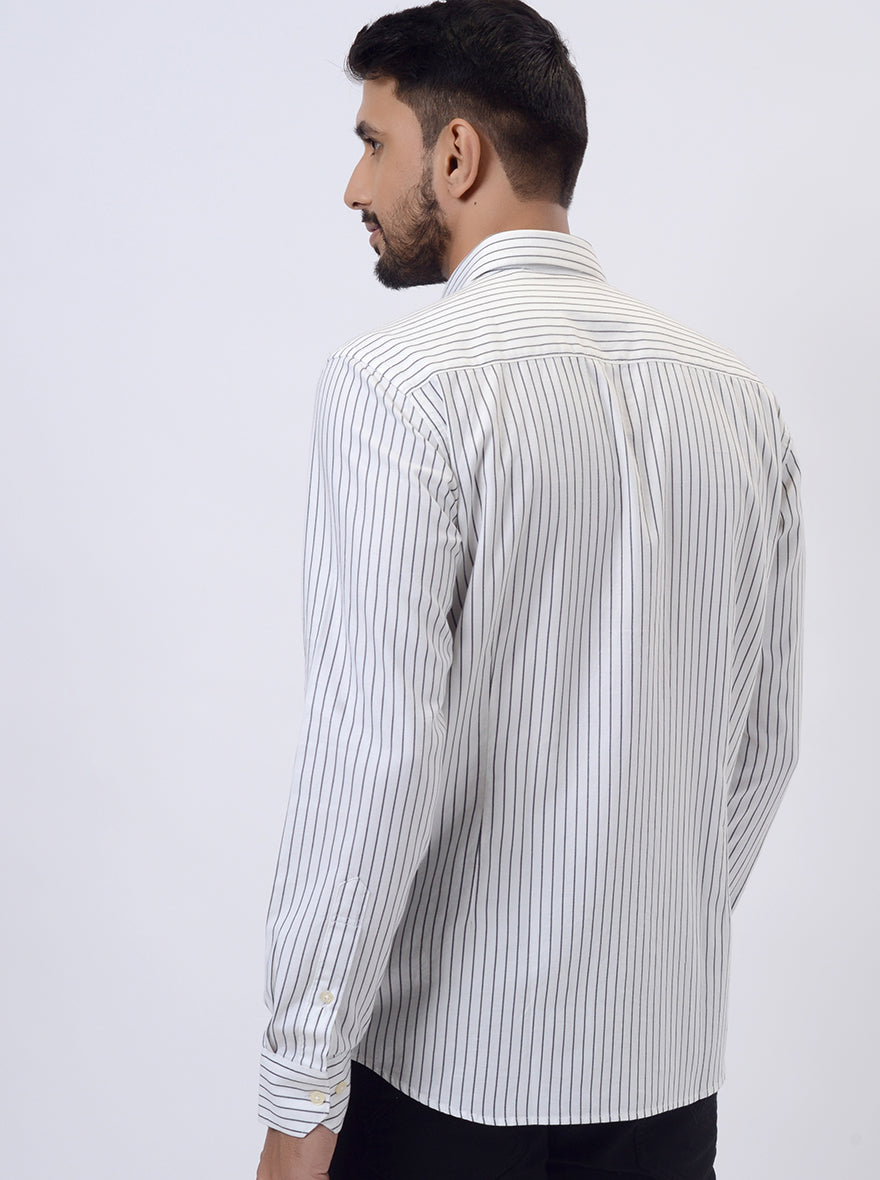 White Striped Slim Fit Semi Casual Shirt | JadeBlue
