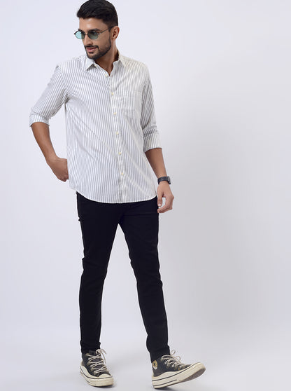 White Striped Slim Fit Semi Casual Shirt | JadeBlue