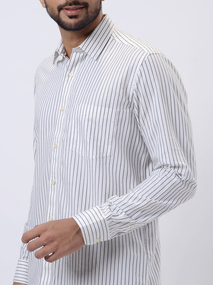 White Striped Slim Fit Semi Casual Shirt | JadeBlue