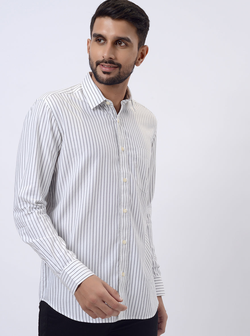 White Striped Slim Fit Semi Casual Shirt | JadeBlue