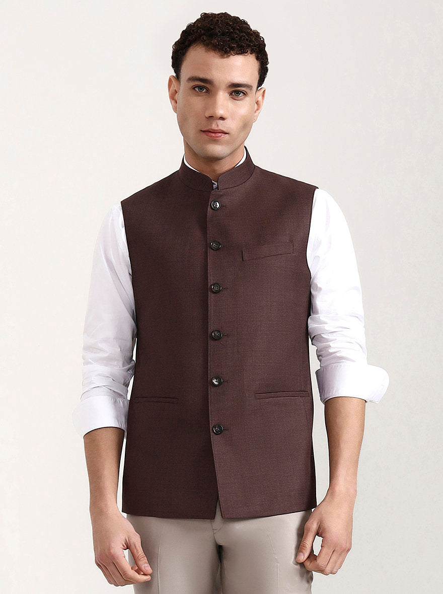 Brown Solid Modi Jacket | JadeBlue