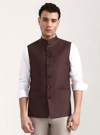 Brown Solid Modi Jacket | JadeBlue
