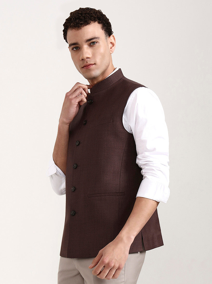 Brown Solid Modi Jacket | JadeBlue