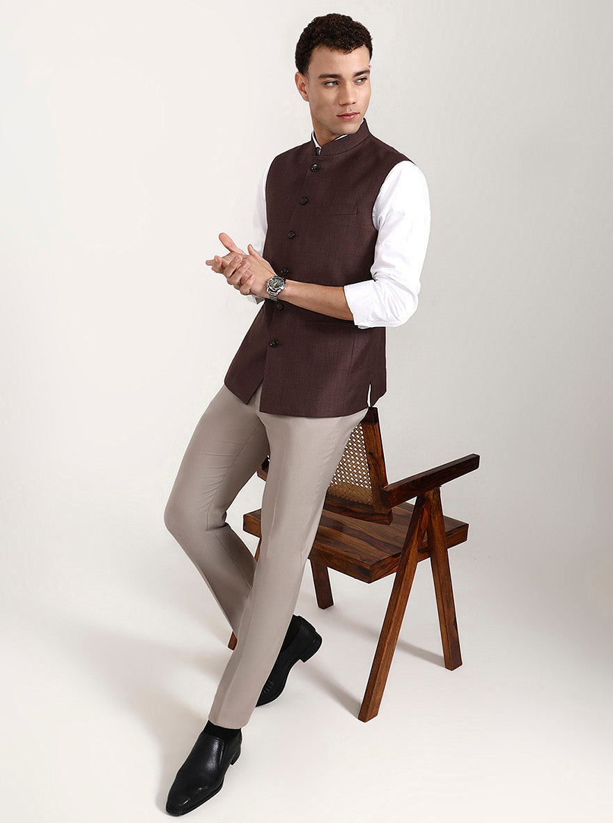 Brown Solid Modi Jacket | JadeBlue