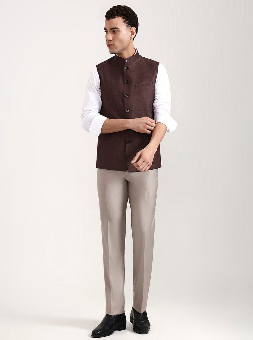 Brown Solid Modi Jacket | JadeBlue
