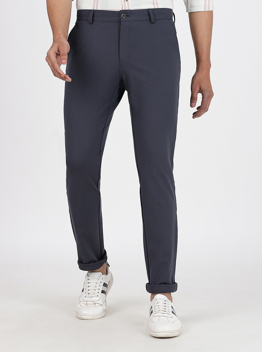 Dark Grey Solid Venice Fit Casual Trouser | JadeBlue
