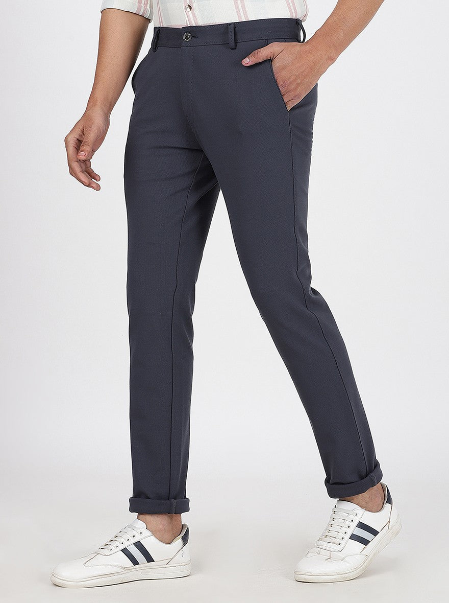 Dark Grey Solid Venice Fit Casual Trouser | JadeBlue