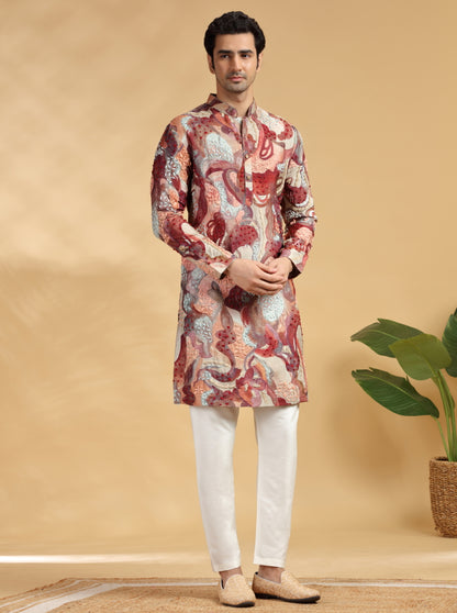 Rust Printed Kurta Pajama | TULA