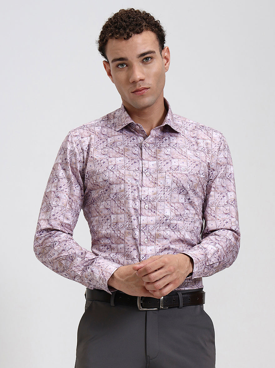 Dark Pink Printed Slim Fit Formal Shirt | Metal