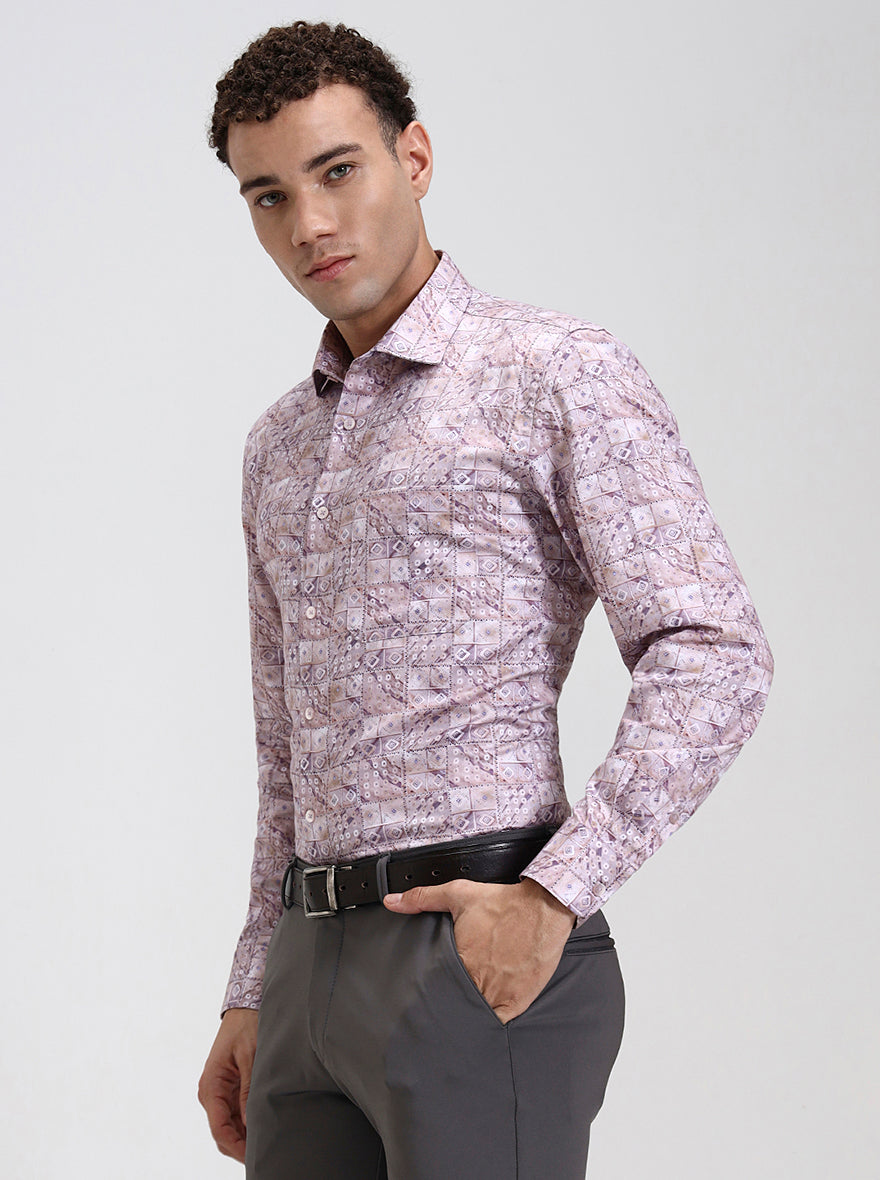 Dark Pink Printed Slim Fit Formal Shirt | Metal