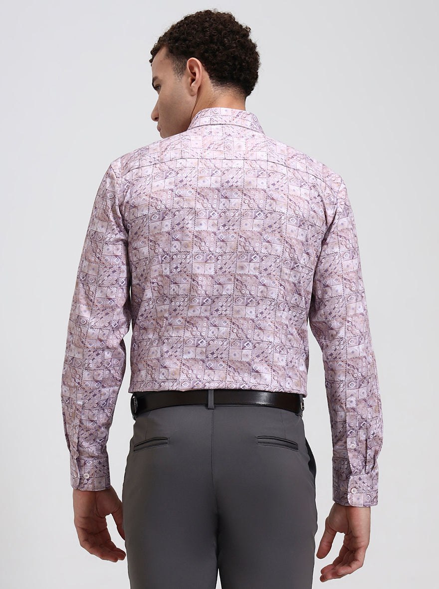 Dark Pink Printed Slim Fit Formal Shirt | Metal