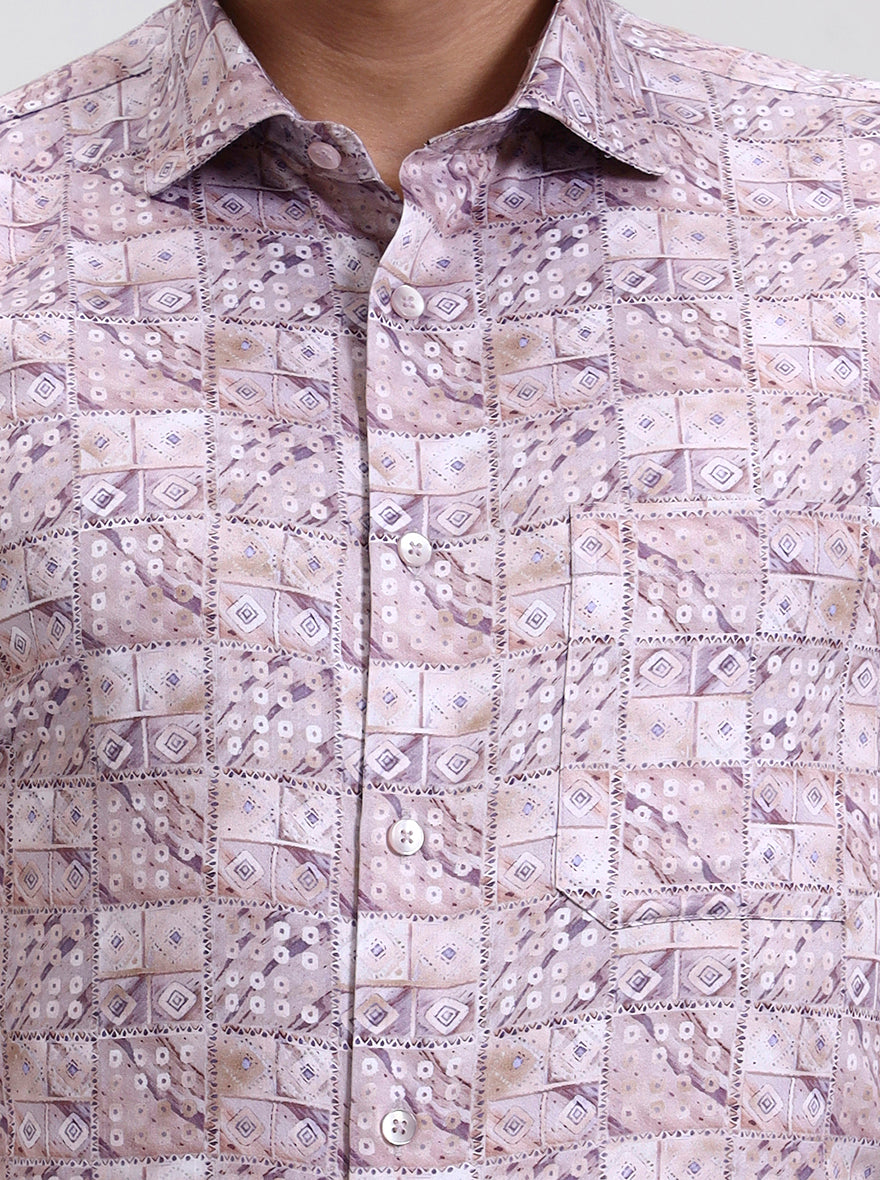 Dark Pink Printed Slim Fit Formal Shirt | Metal
