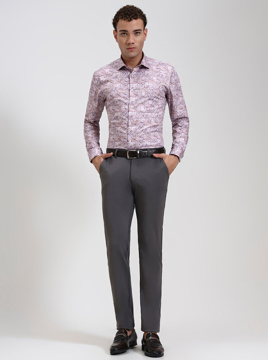Dark Pink Printed Slim Fit Formal Shirt | Metal