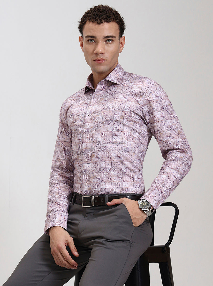 Dark Pink Printed Slim Fit Formal Shirt | Metal