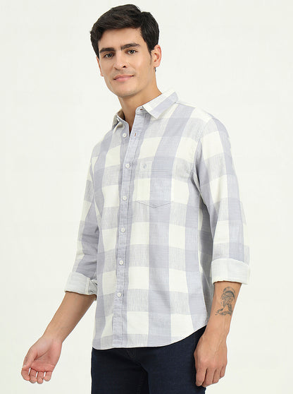 Blue Checked Slim Fit Casual Shirt | Greenfibre