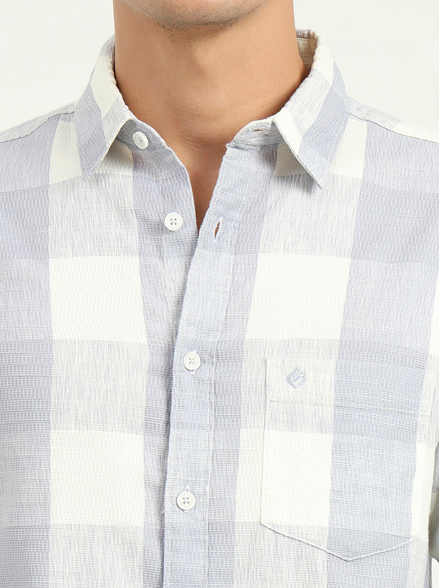 Blue Checked Slim Fit Casual Shirt | Greenfibre