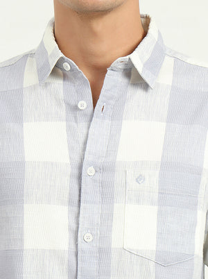 Blue Checked Slim Fit Casual Shirt | Greenfibre