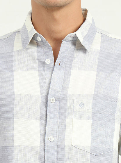 Blue Checked Slim Fit Casual Shirt | Greenfibre
