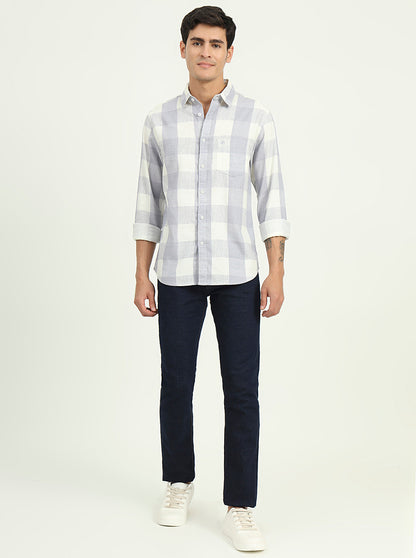 Blue Checked Slim Fit Casual Shirt | Greenfibre
