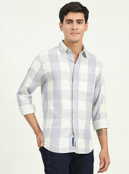 Blue Checked Slim Fit Casual Shirt | Greenfibre