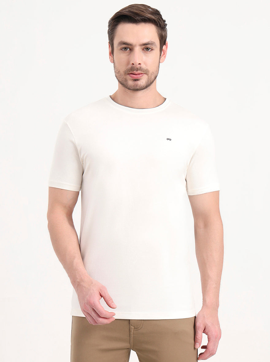 Off-White Solid Slim Fit T-Shirt | JadeBlue