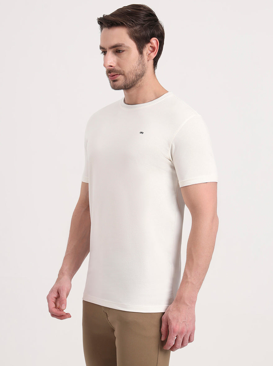 Off-White Solid Slim Fit T-Shirt | JadeBlue