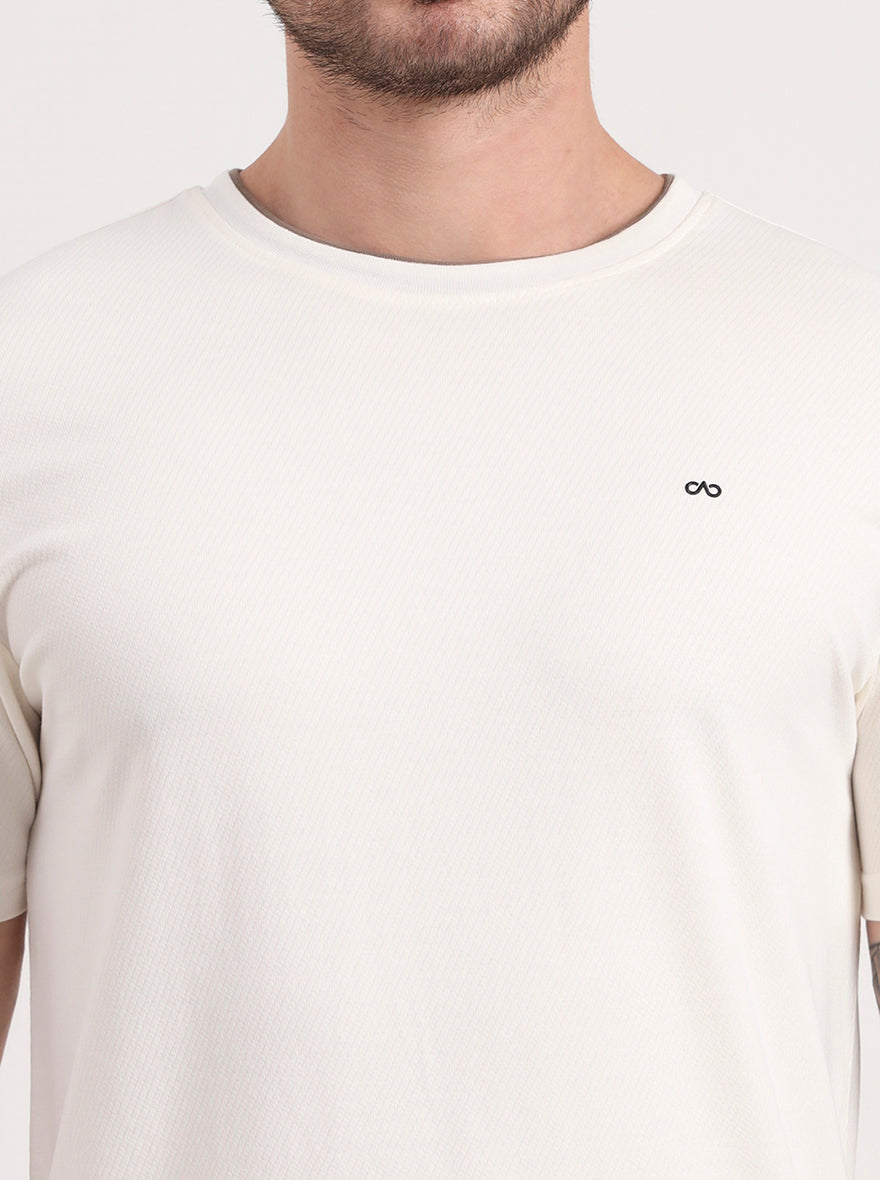 Off-White Solid Slim Fit T-Shirt | JadeBlue