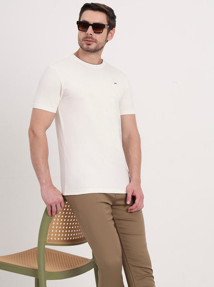 Off-White Solid Slim Fit T-Shirt | JadeBlue