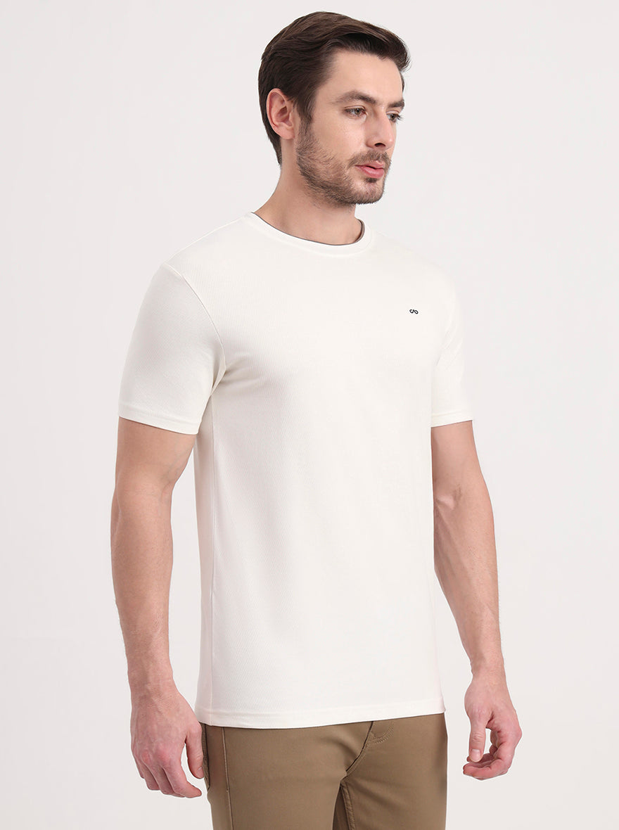 Off-White Solid Slim Fit T-Shirt | JadeBlue