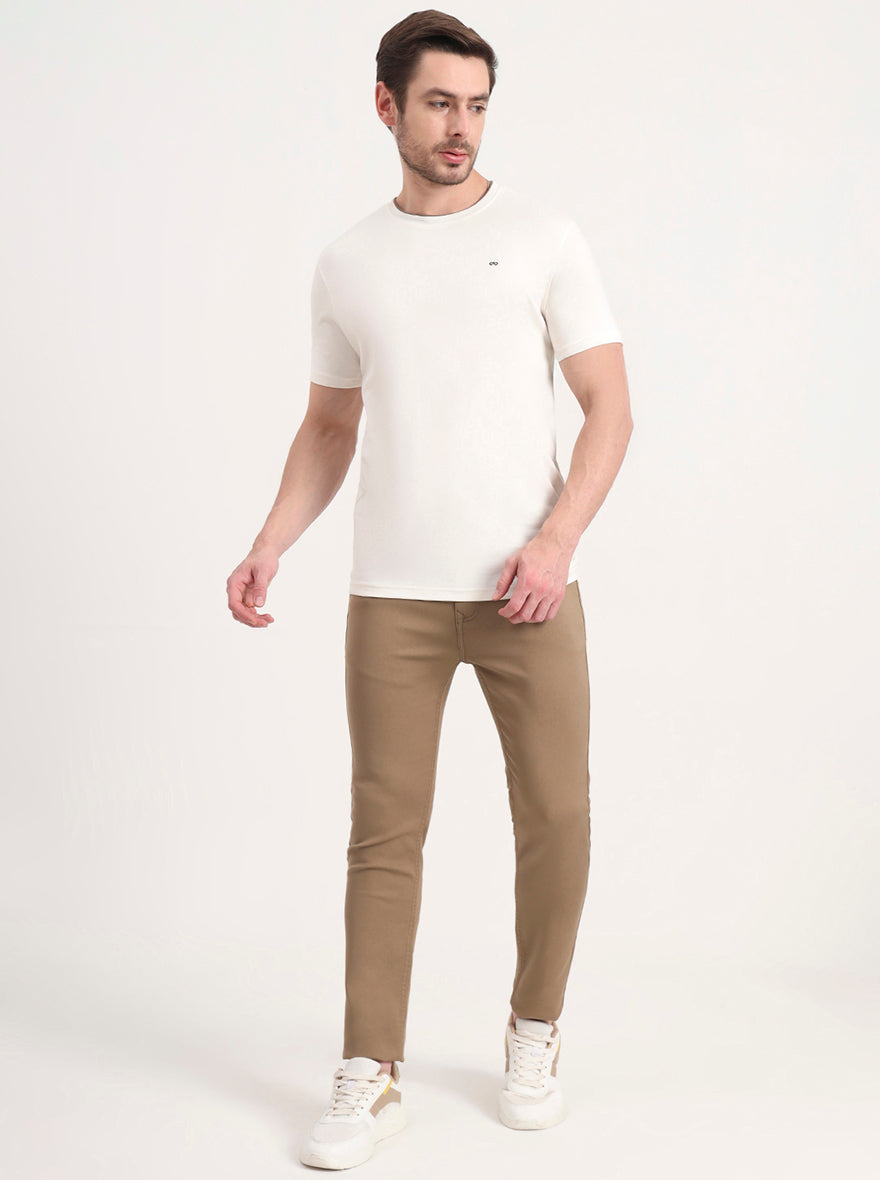 Off-White Solid Slim Fit T-Shirt | JadeBlue