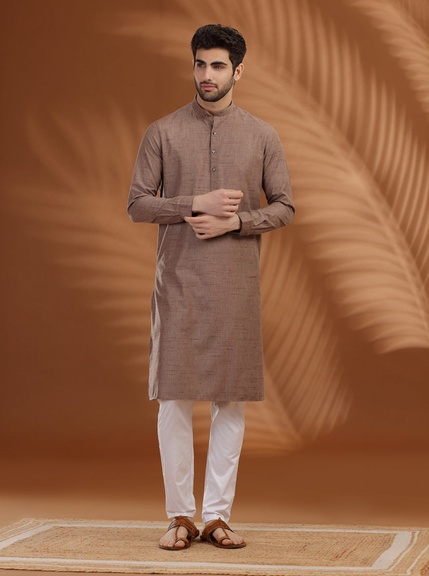 Brown Solid Modi Kurta | JadeBlue