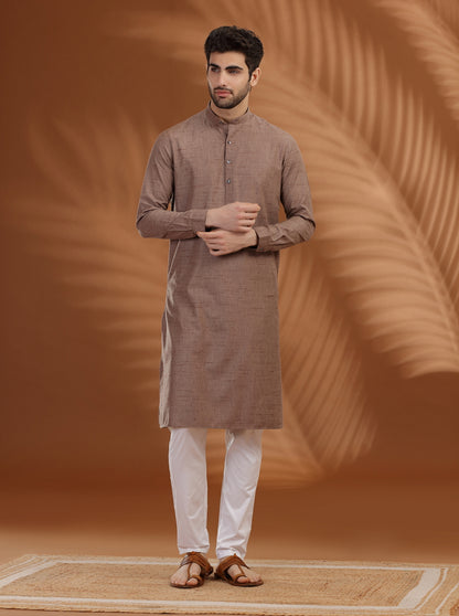 Brown Solid Modi Kurta | JadeBlue