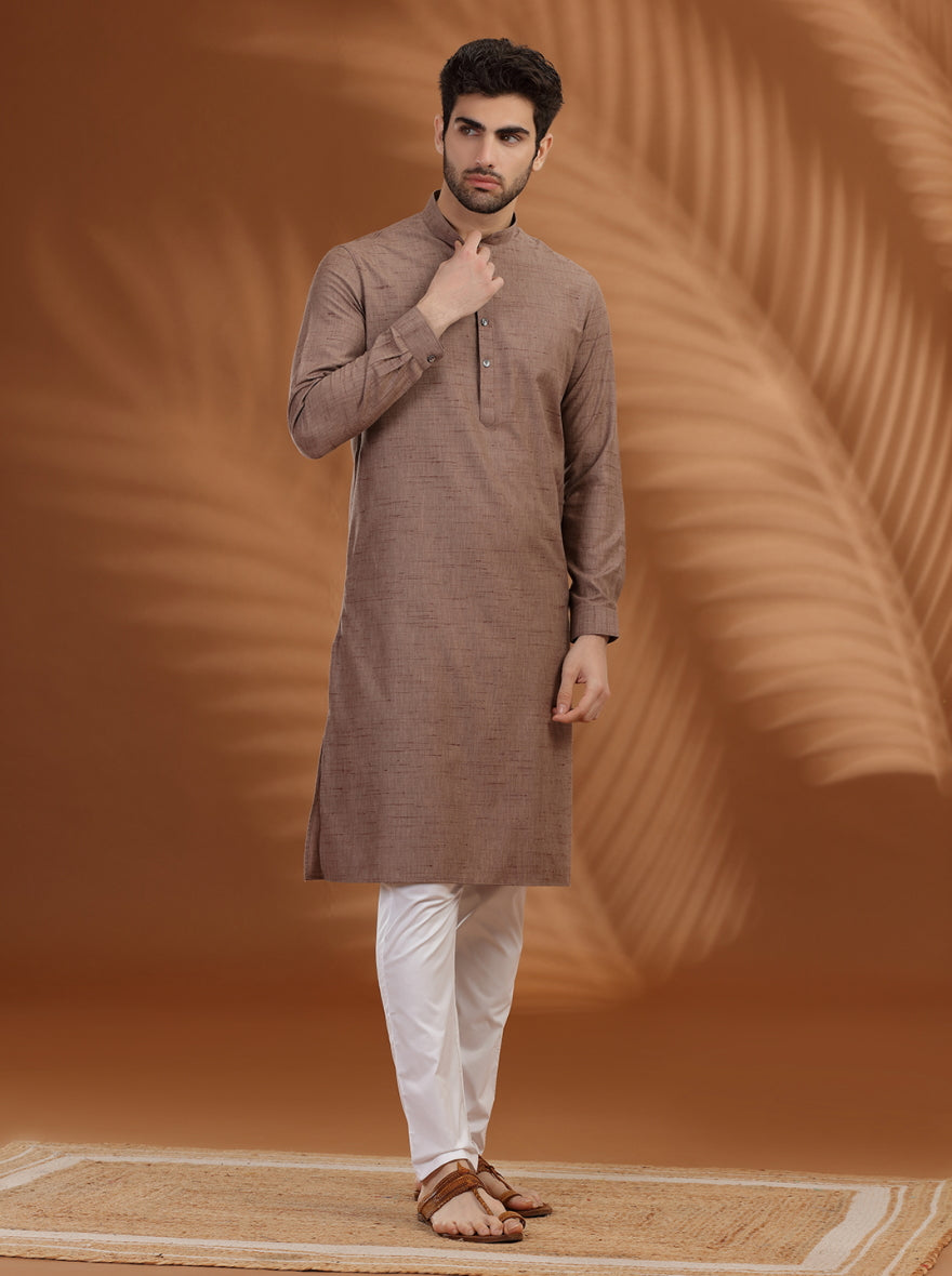 Brown Solid Modi Kurta | JadeBlue