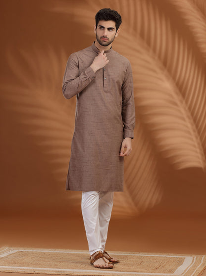 Brown Solid Modi Kurta | JadeBlue