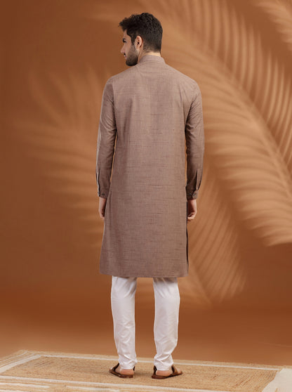 Brown Solid Modi Kurta | JadeBlue