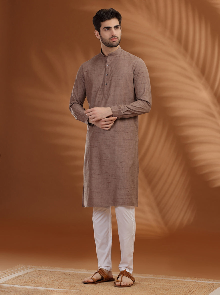 Brown Solid Modi Kurta | JadeBlue