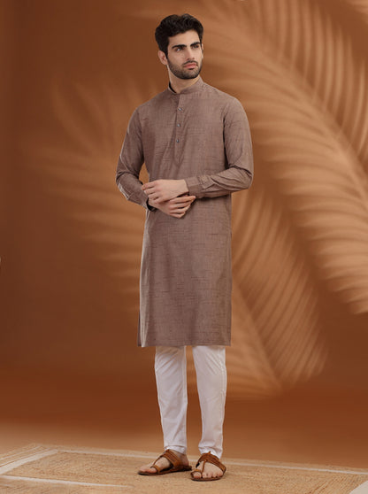 Brown Solid Modi Kurta | JadeBlue