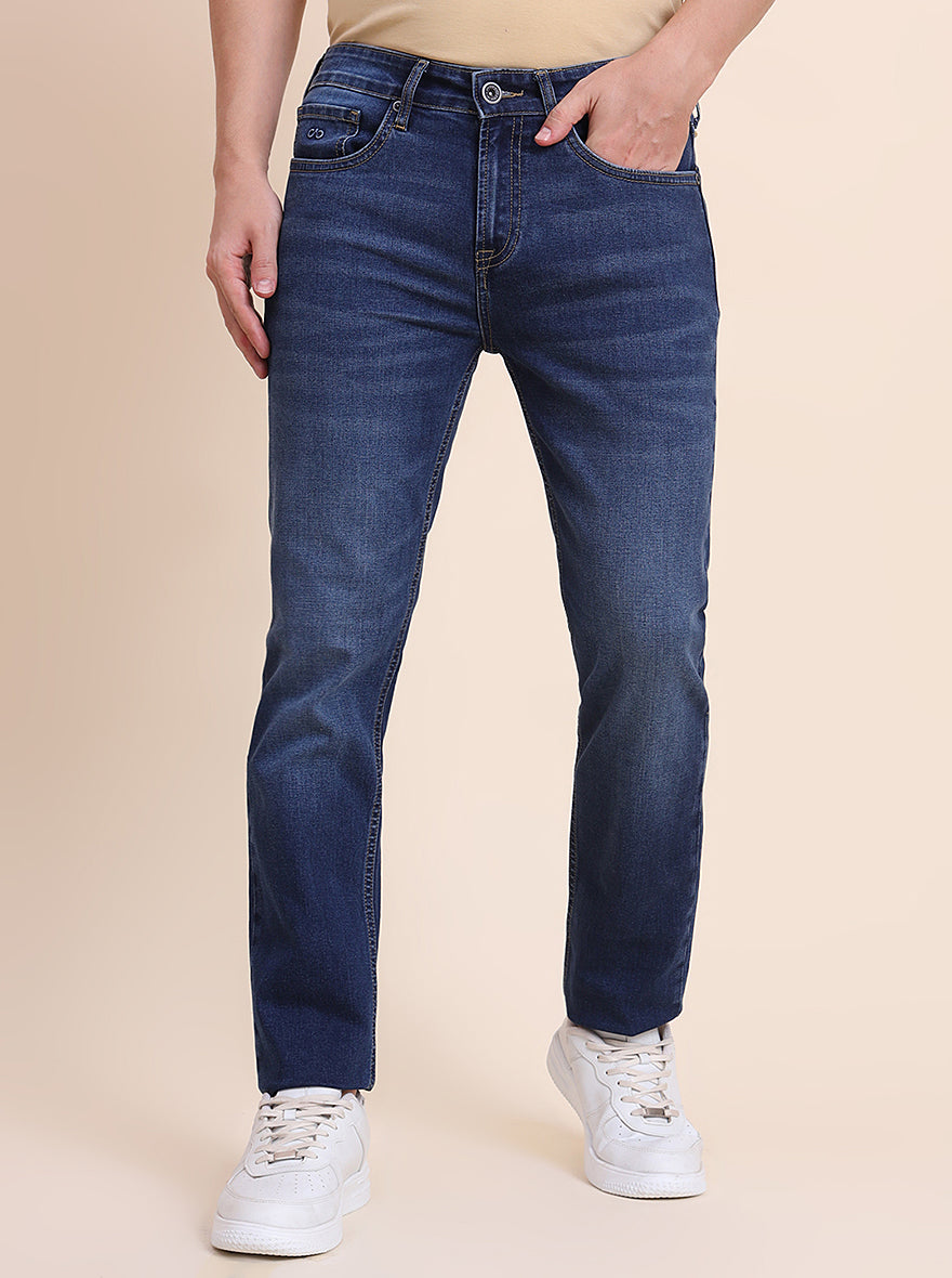 Dark Indigo Blue Washed Straight Fit Jeans | JadeBlue