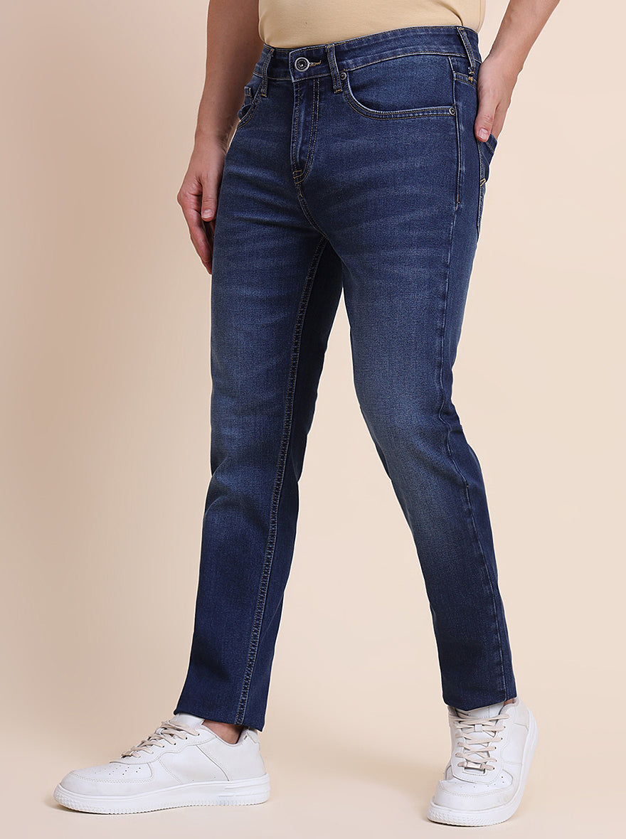 Dark Indigo Blue Washed Straight Fit Jeans | JadeBlue