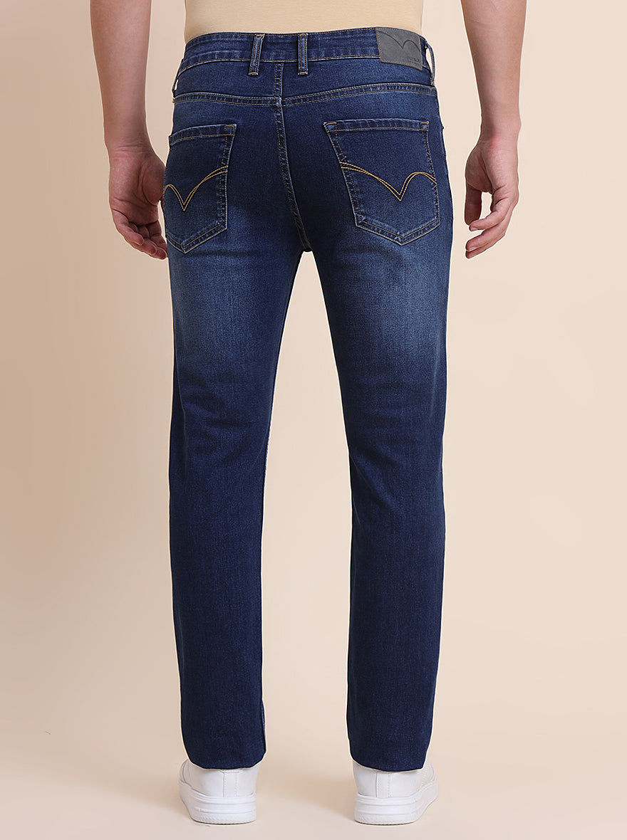 Dark Indigo Blue Washed Straight Fit Jeans | JadeBlue