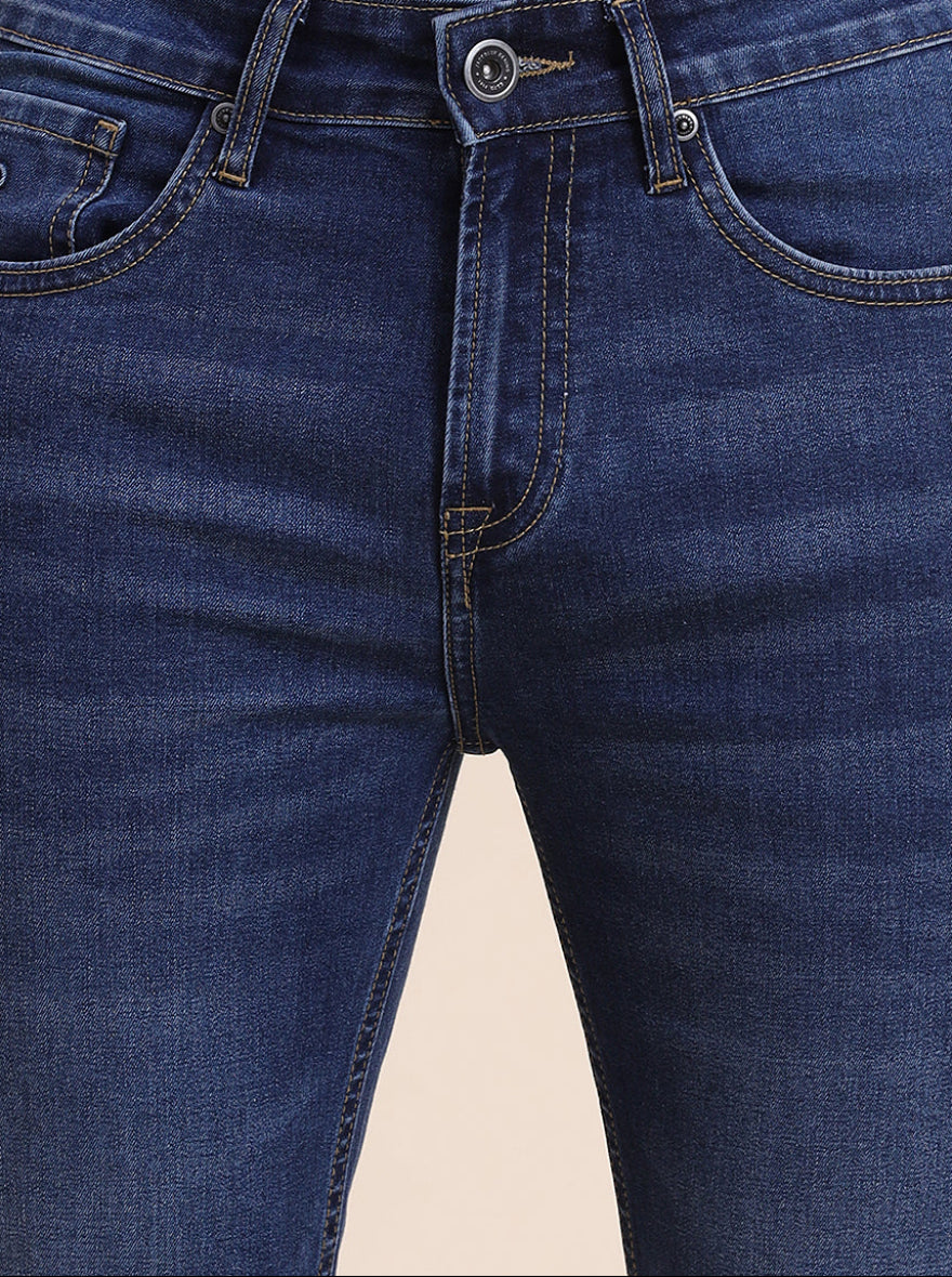 Dark Indigo Blue Washed Straight Fit Jeans | JadeBlue