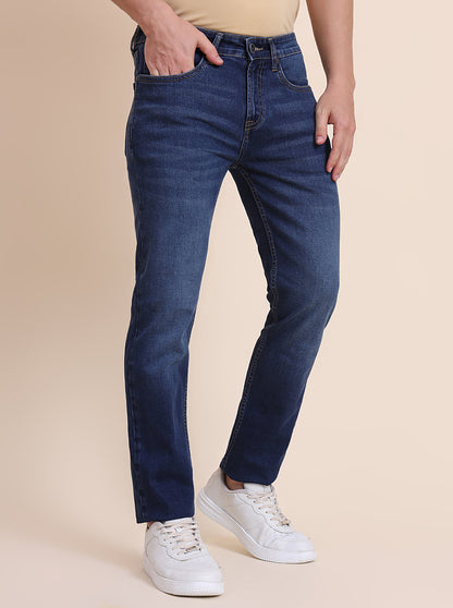 Dark Indigo Blue Washed Straight Fit Jeans | JadeBlue