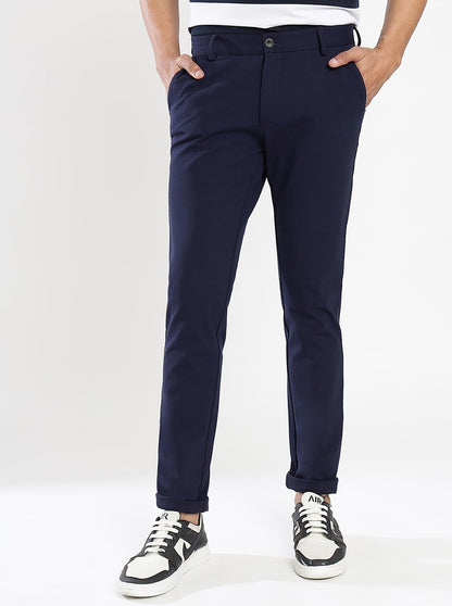 Navy Blue Solid Venice Fit Casual Trouser | JadeBlue