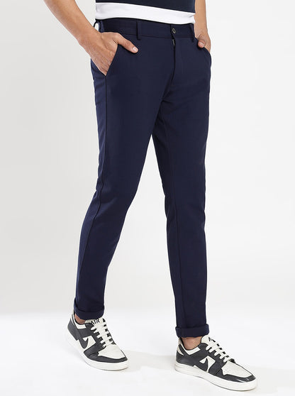 Navy Blue Solid Venice Fit Casual Trouser | JadeBlue