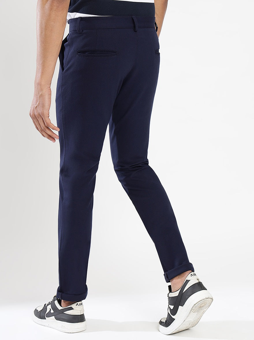 Navy Blue Solid Venice Fit Casual Trouser | JadeBlue