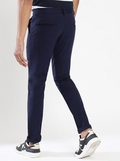 Navy Blue Solid Venice Fit Casual Trouser | JadeBlue