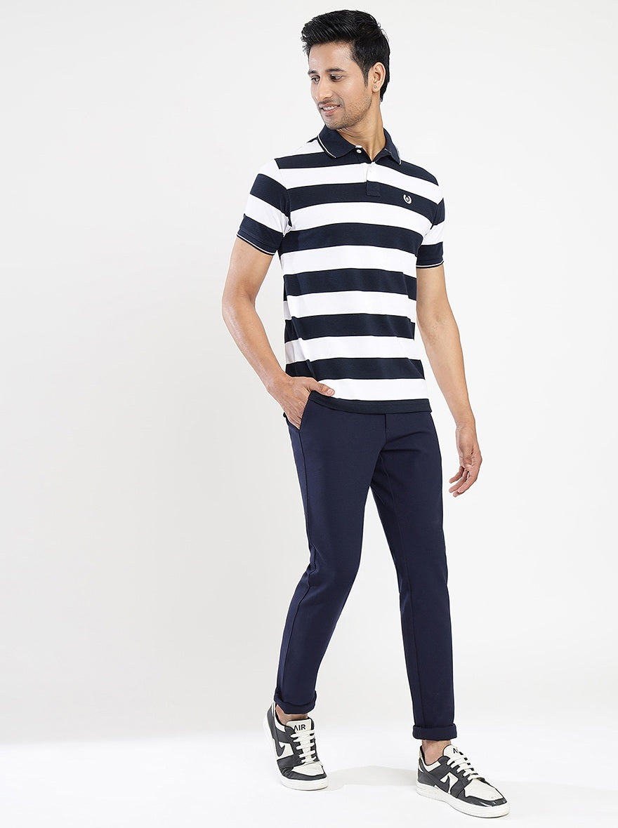 Navy Blue Solid Venice Fit Casual Trouser | JadeBlue
