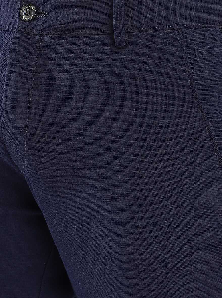 Navy Blue Solid Venice Fit Casual Trouser | JadeBlue
