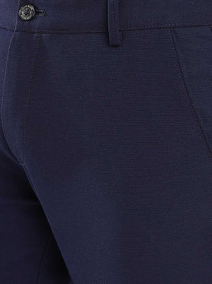 Navy Blue Solid Venice Fit Casual Trouser | JadeBlue